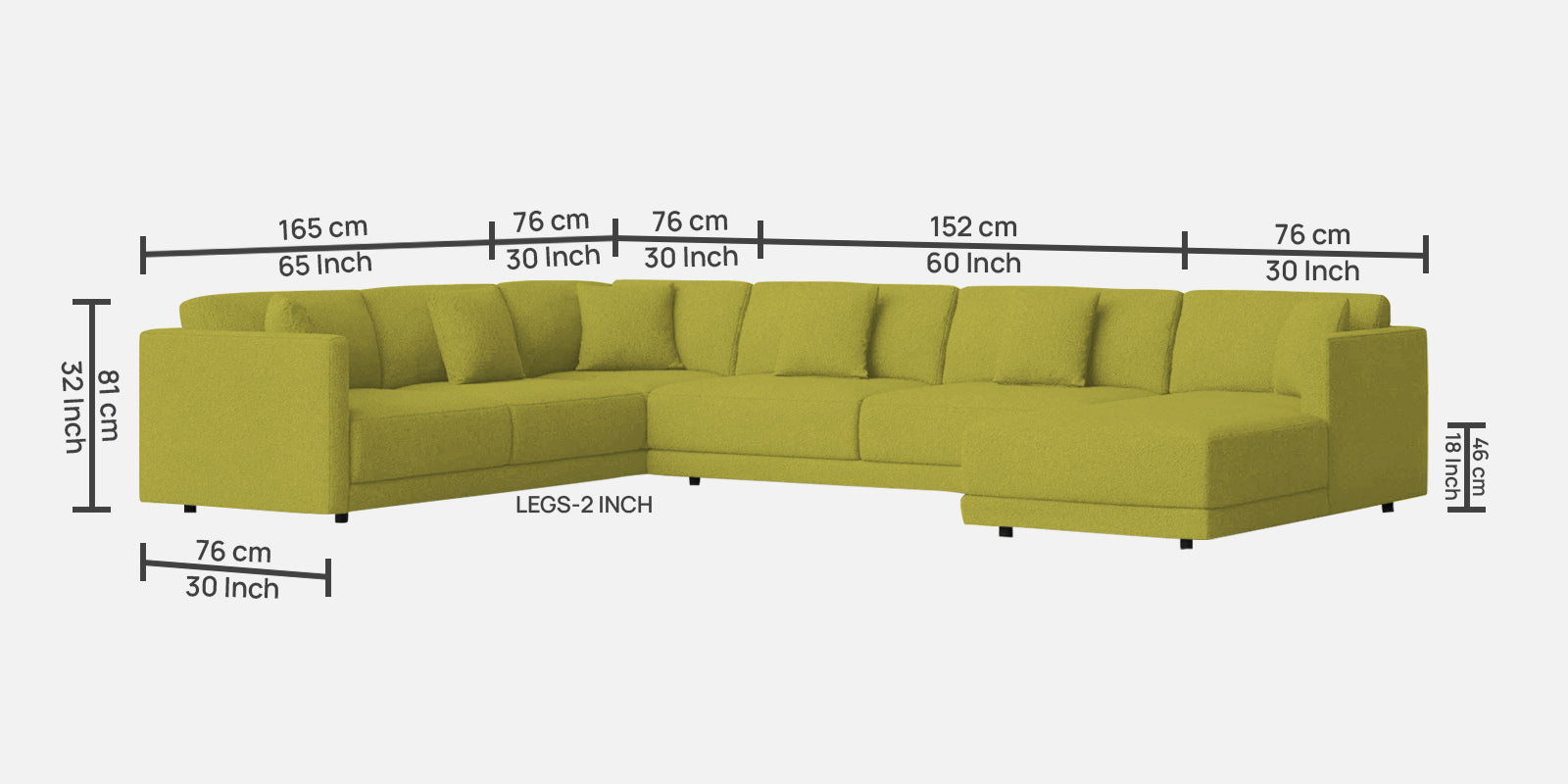 Carlin Fabric LHS 8 Seater Sectional Sofa In Parrot Green Colour