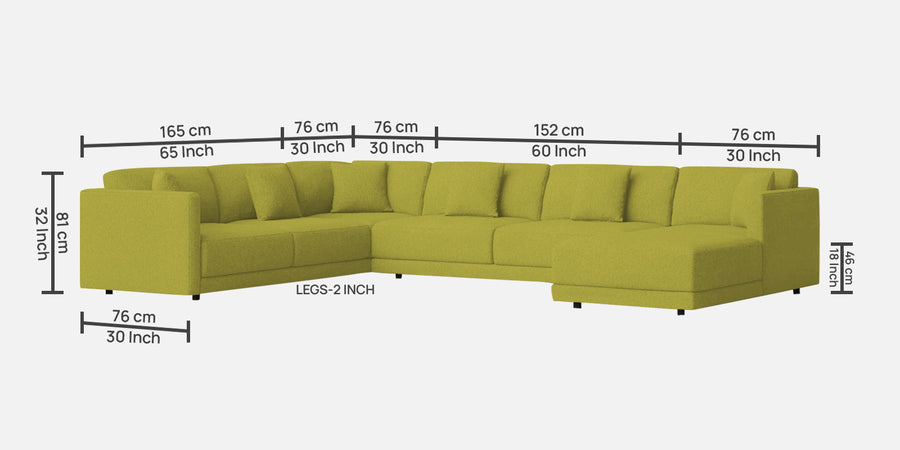 Carlin Fabric Lhs 8 Seater Sectional Sofa In Parrot Green Colour - Febonic Living