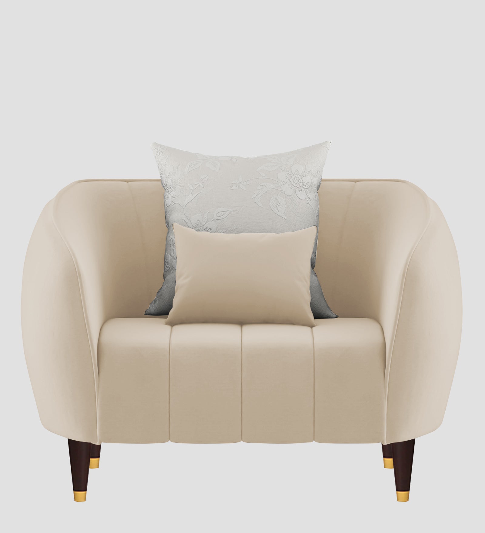 Hairo Velvet 1 Seater Sofa In  Cream Beige Colour - Febonic Living
