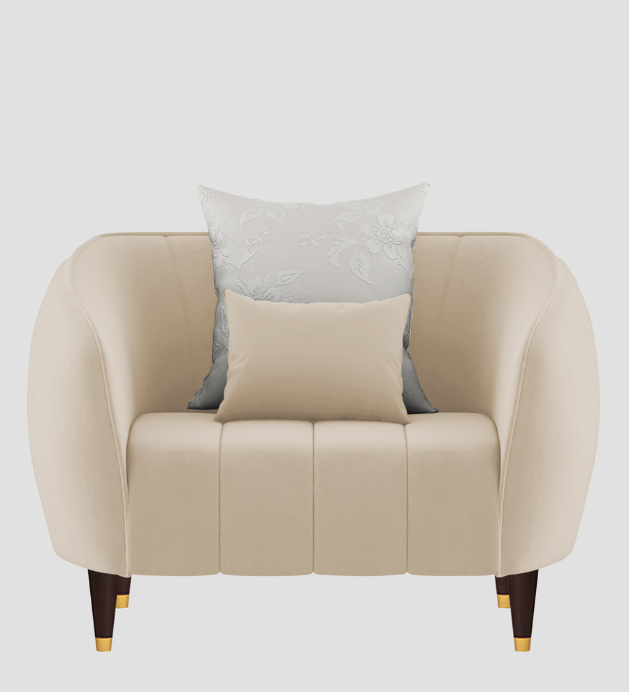 Hairo Velvet 1 Seater Sofa In Cream Beige Colour - Febonic Living