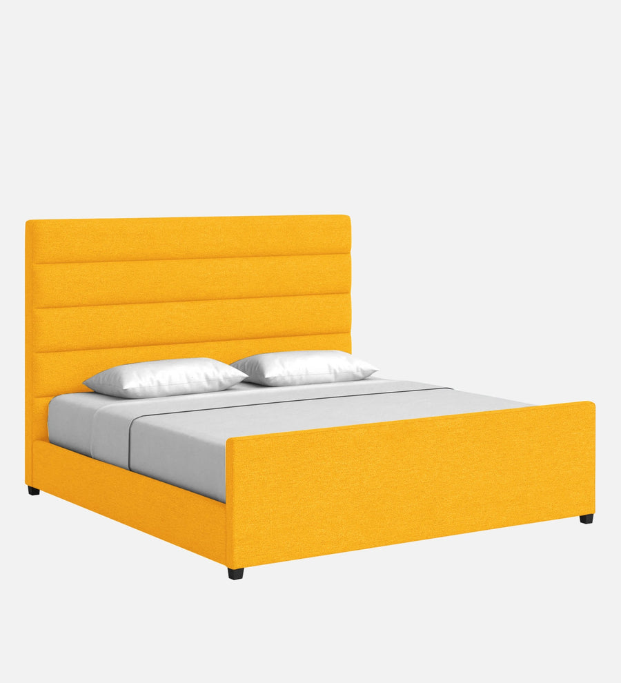 Pollen Fabric Upholstered Queen Size Bed In Bold Yellow Colour - Febonic Living