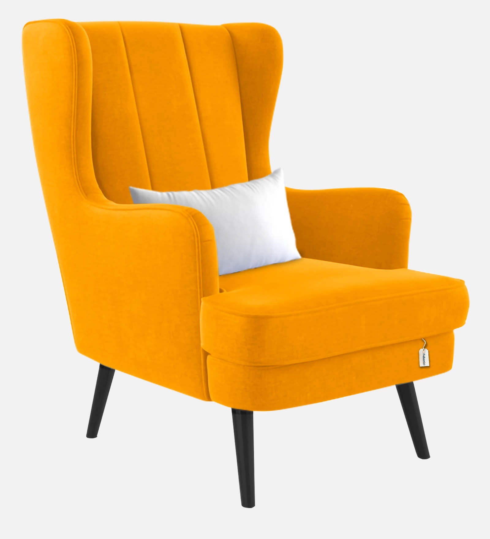 Niya Velvet Wing Chair in Safforn Yellow Colour