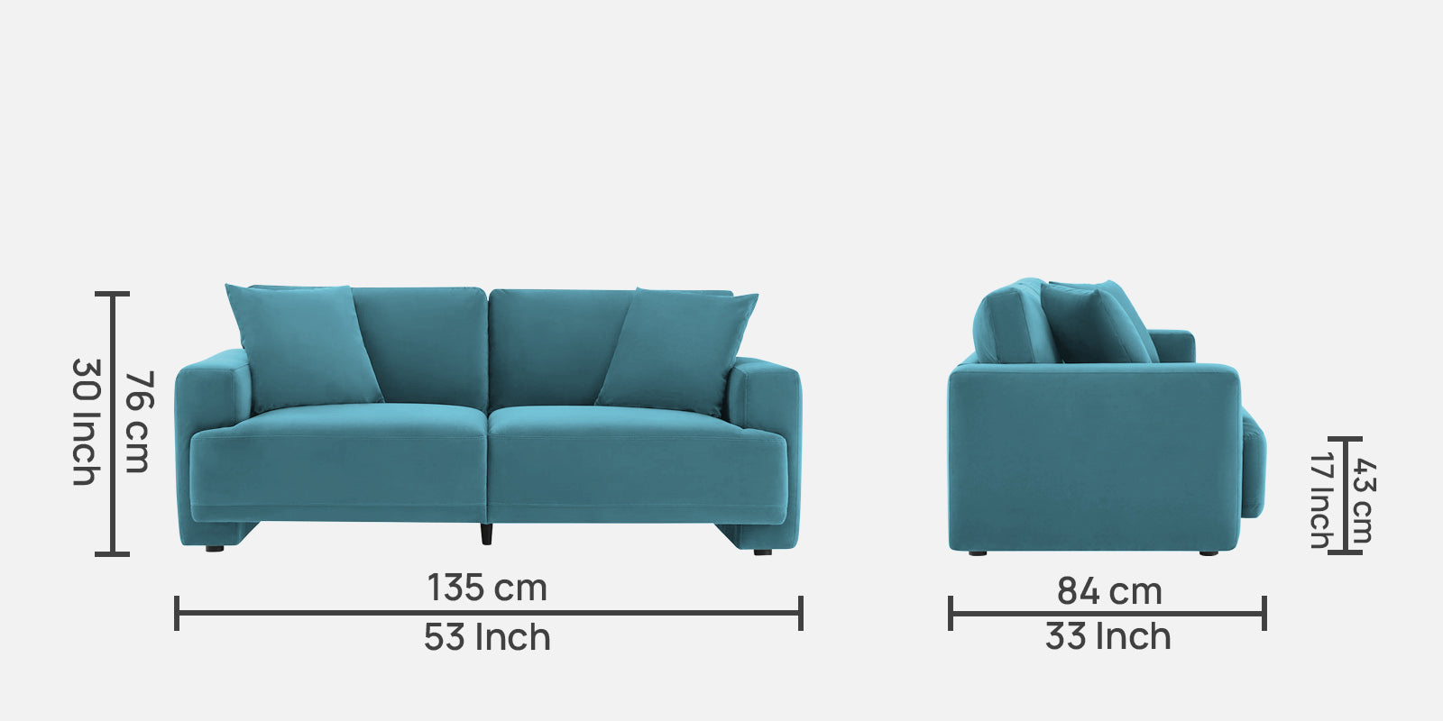 Kosta Velvet 2 Seater Sofa in Aqua Blue Colour