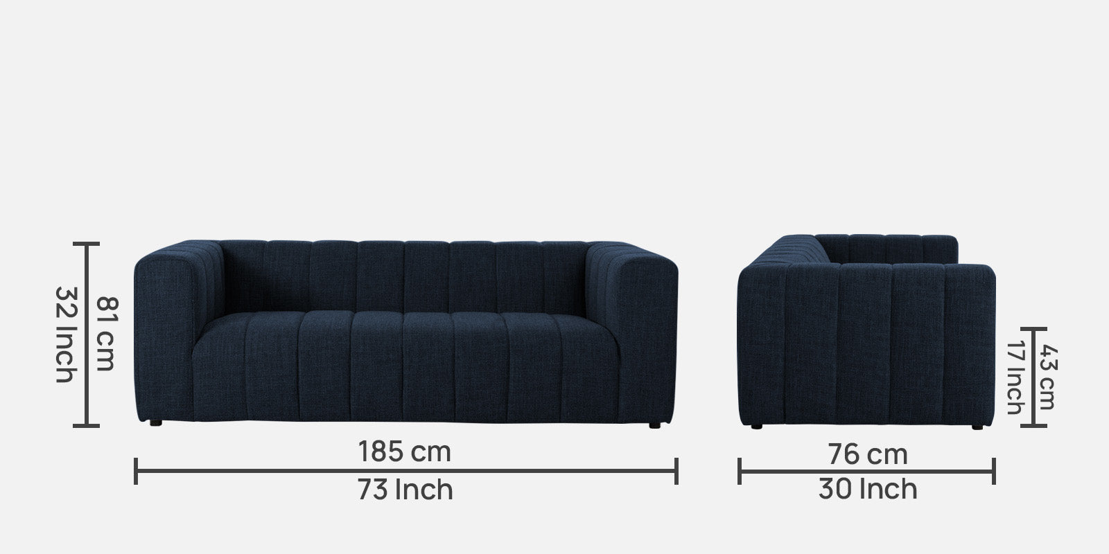 Lara Fabric 3 Seater Sofa in Denim Blue Colour