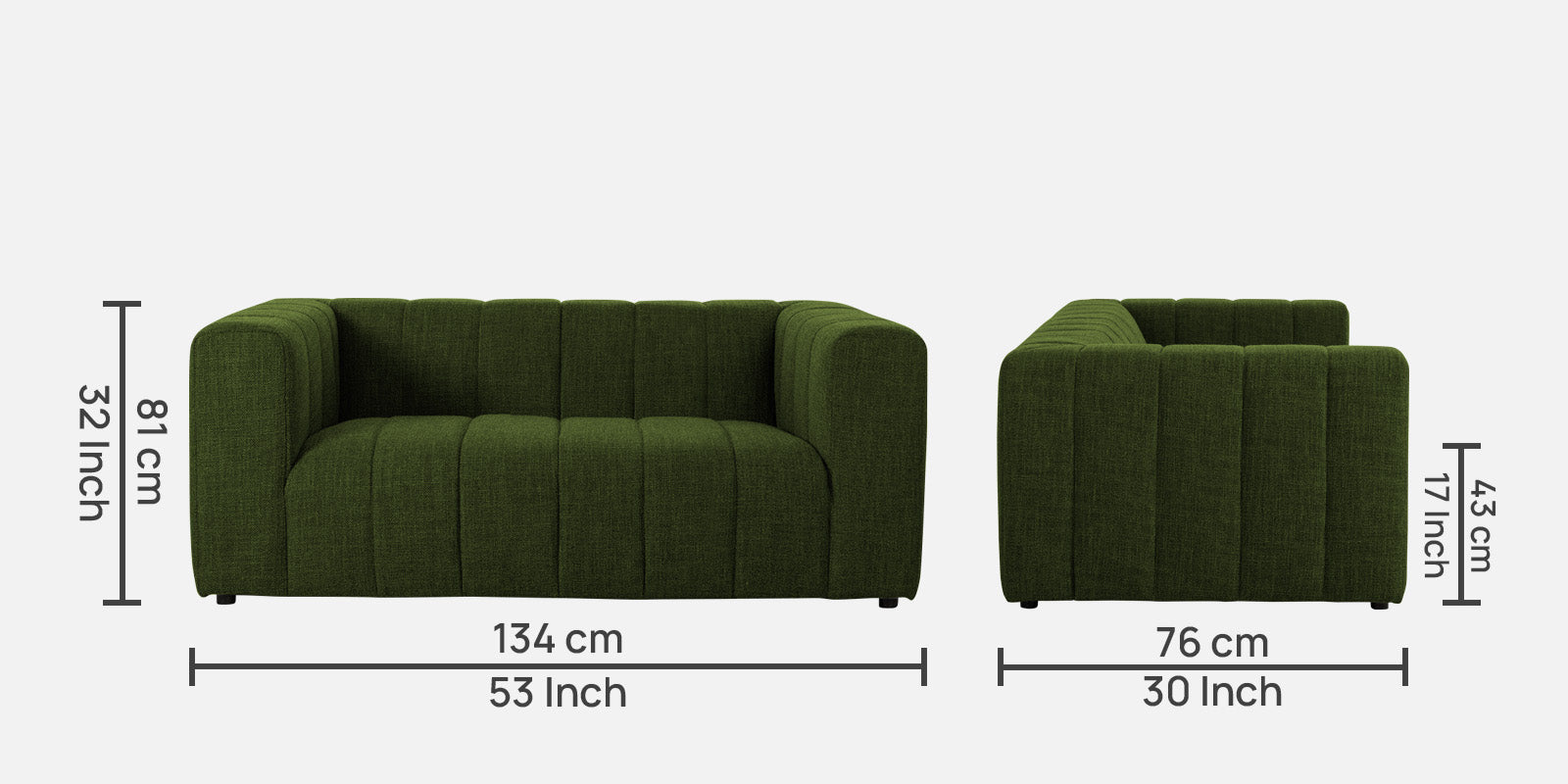 Lara Fabric 2 Seater Sofa in Olive green Colour