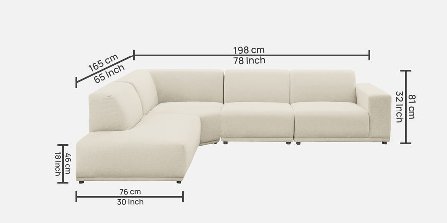 Adam Fabric Rhs Sectional Sofa 3 Ottoman Lounger In Ivory Cream Colour - Febonic Living