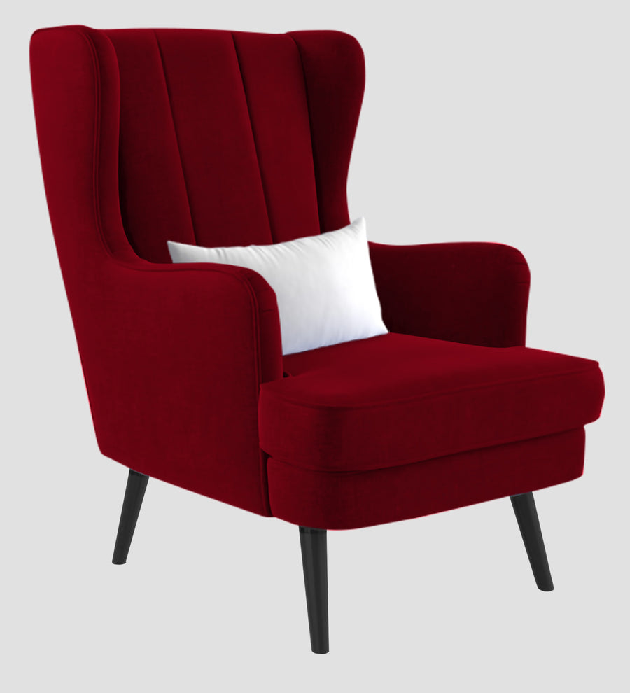 Niya Velvet Wing Chair In Cherry Red Colour - Febonic Living