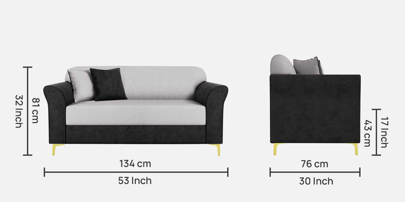 Jordan Velvet 2 Seater Sofa in Adam Black _ Concreate Grey Colour