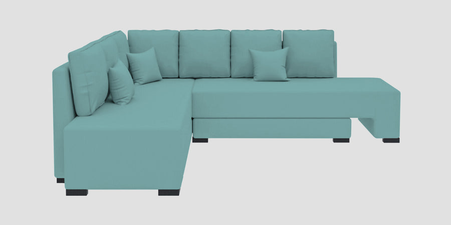 Corby Velvet Lhs 6 Seater Convertible Sofa Cum Bed In Barmunda Aqua Colour - Febonic Living