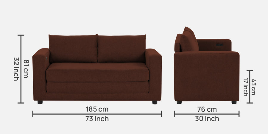 Roman Fabric 3 Seater Foldable Sofa Cum Bed In Coffee Brown Colour With Usb Port - Febonic Living