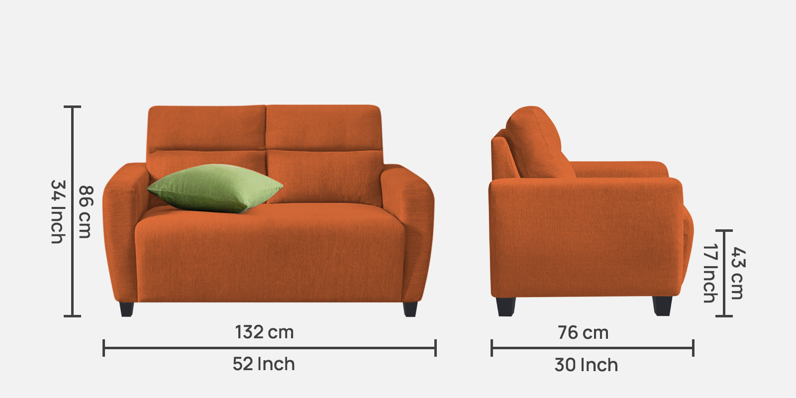 Bakadi Fabric 2 Seater Sofa in vivid orange Colour