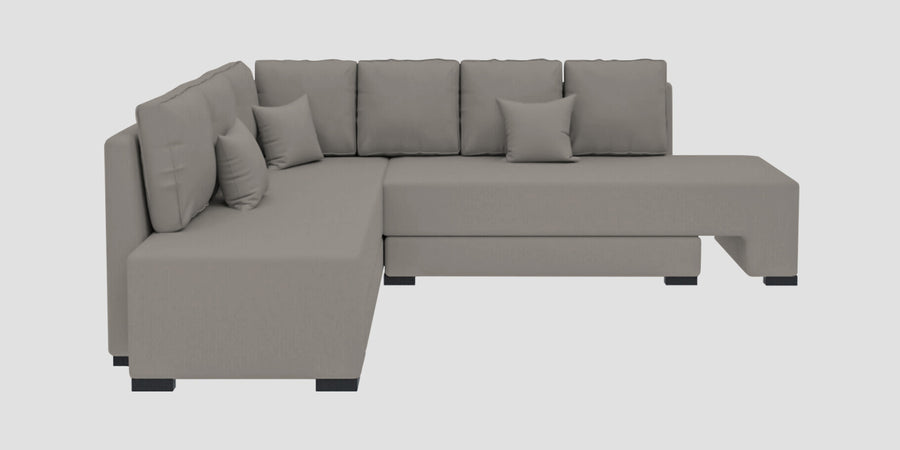 Corby Velvet Lhs 6 Seater Convertible Sofa Cum Bed In Echo Grey Colour - Febonic Living