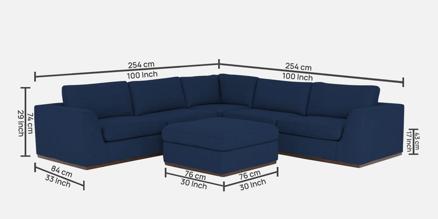 Freedom Velvet 6 Seater Lhs Corner Sofa In Imperial Blue Colour With Ottoman - Febonic Living