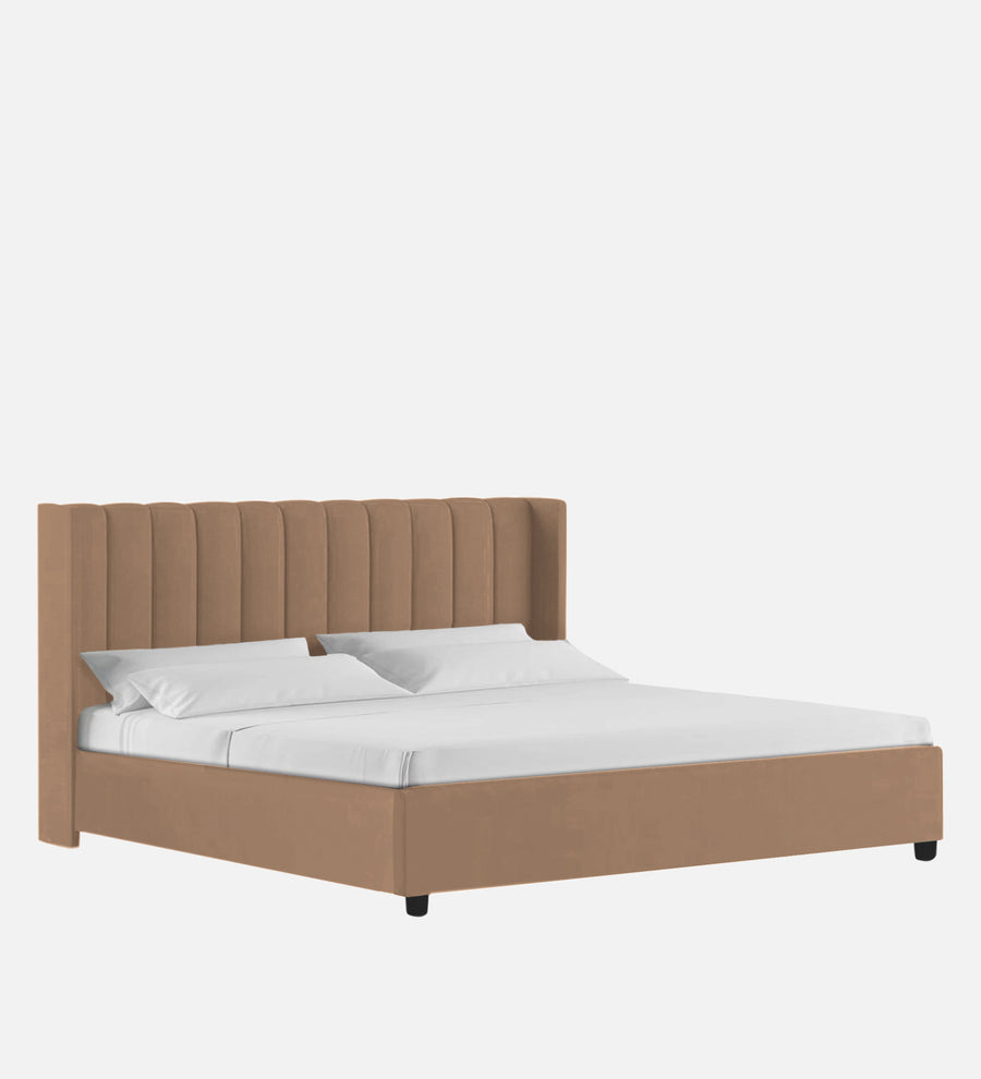 Colina Fabric Upholstered Queen Size Bed In Cosmic Beige Colour With Box Storage - Febonic Living