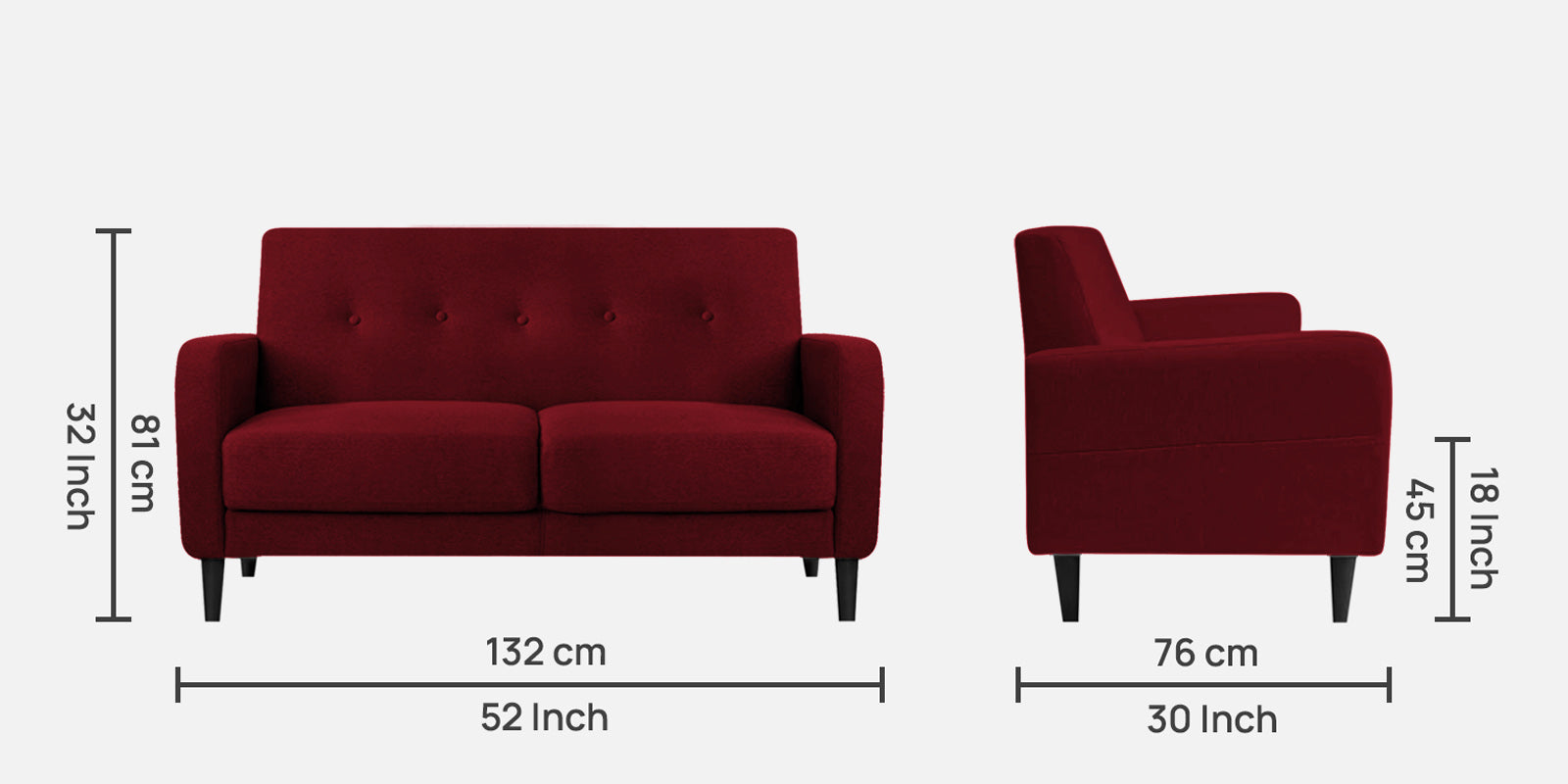 Marq Fabric 2 Seater Sofa in Ruby Red Colour