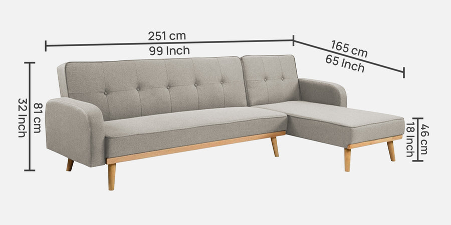 Zuno Fabric Rhs Convertible Sofa Cum Bed In Ash Grey Colour - Febonic Living