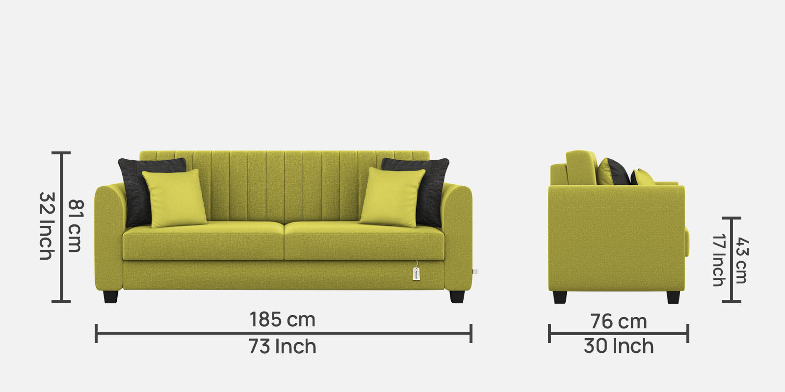 Cosmic Fabric 3 Seater Sofa in Parrot Green Colour