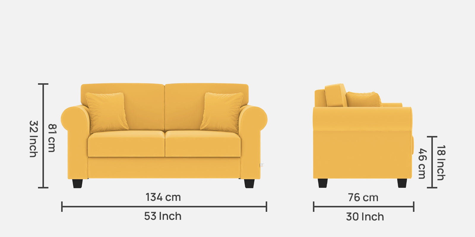 Numonk Velvet 2 Seater Sofa in Turmeric yellow Colour