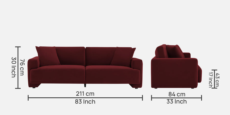 Kosta Velvet 3 Seater Sofa In Blood Maroon Colour - Febonic Living