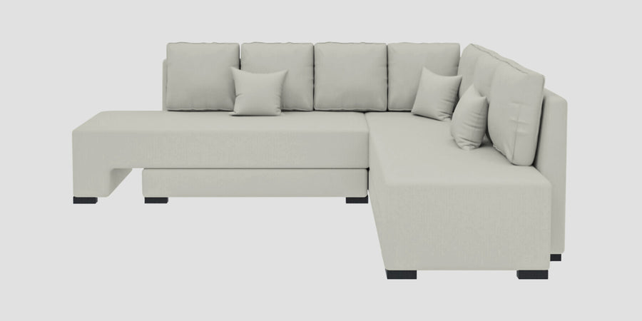 Corby Velvet Rhs 6 Seater Convertible Sofa Cum Bed In Bone Grey Colour - Febonic Living