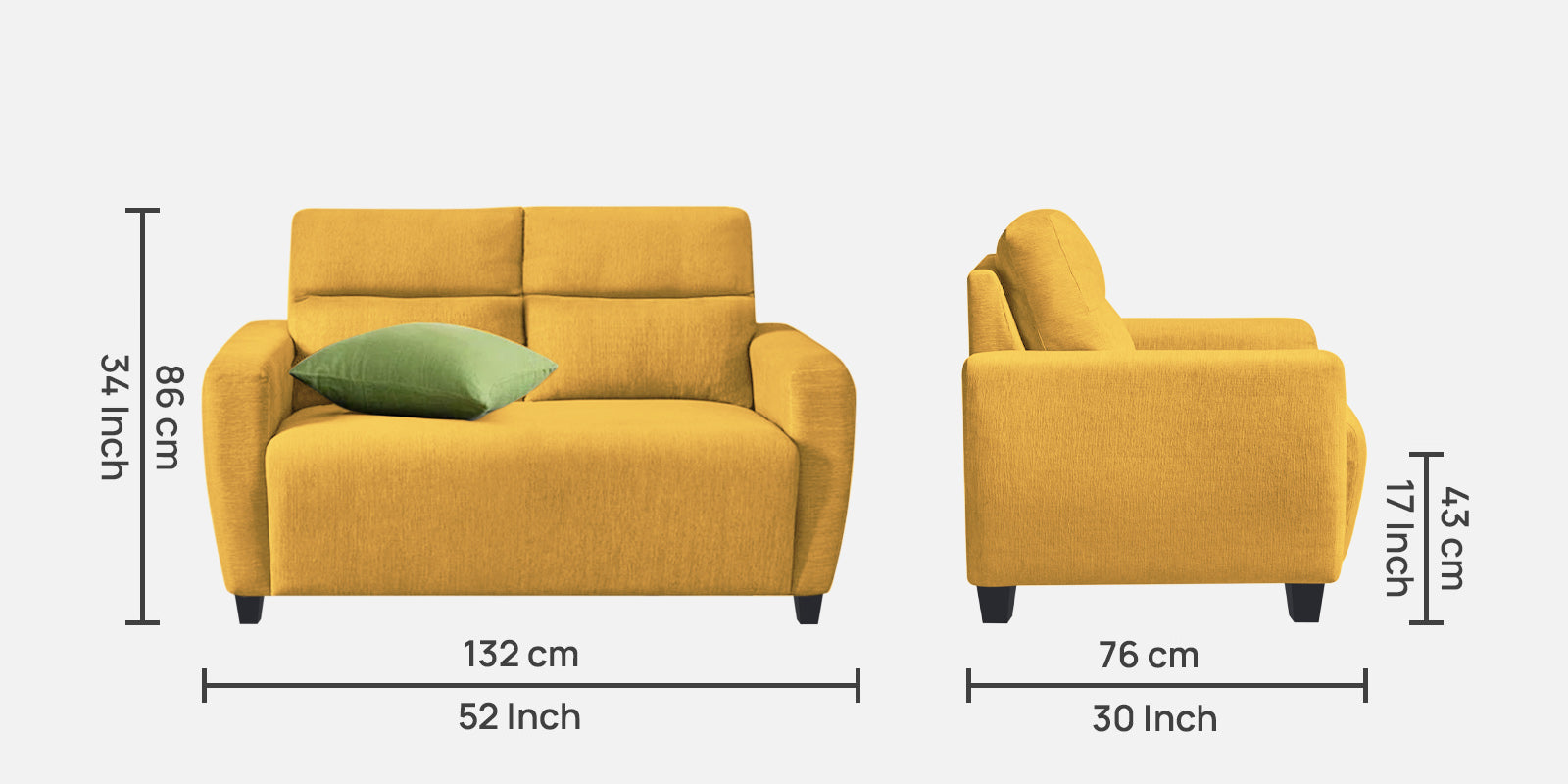 Bakadi Fabric 2 Seater Sofa in Bold Yellow Colour