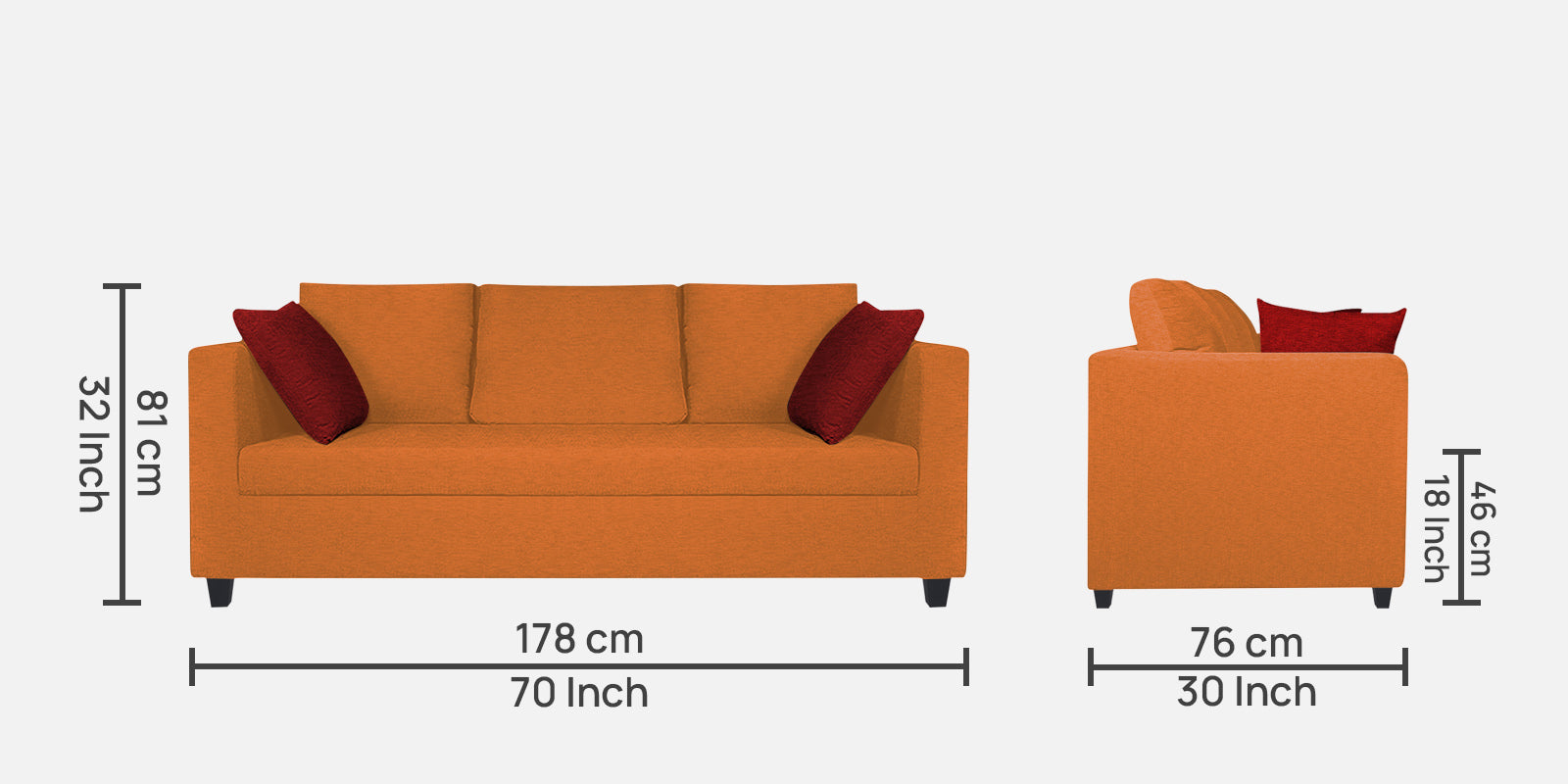 Nuska Fabric 3 Seater Sofa in Dark Orange Colour