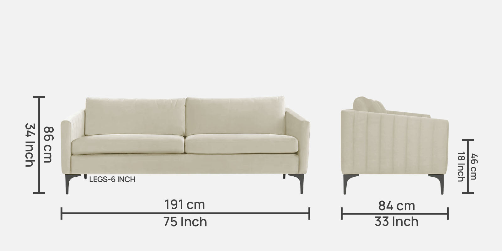 Haru Velvet 3 Seater Sofa in Warm White Colour