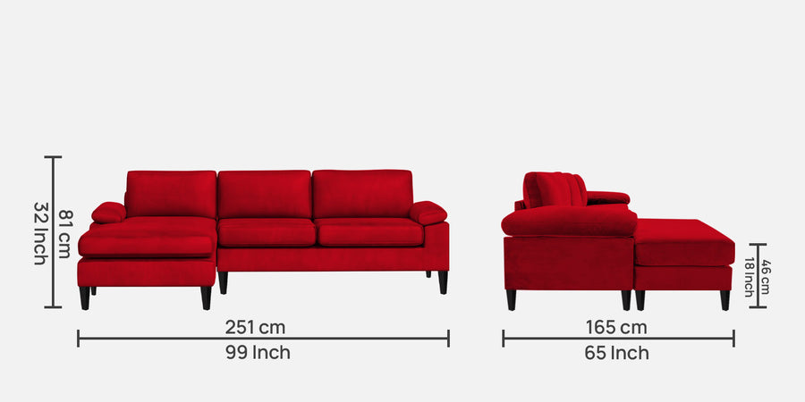 Vegas Velvet Rhs Sectional Sofa 3 Lounger In Berry Maroon Colour - Febonic Living