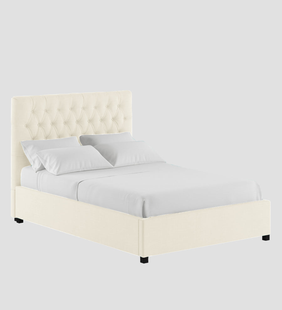 Isko Fabric Upholstered King Size Bed In Ivory Cream Colour With Box Storage - Febonic Living