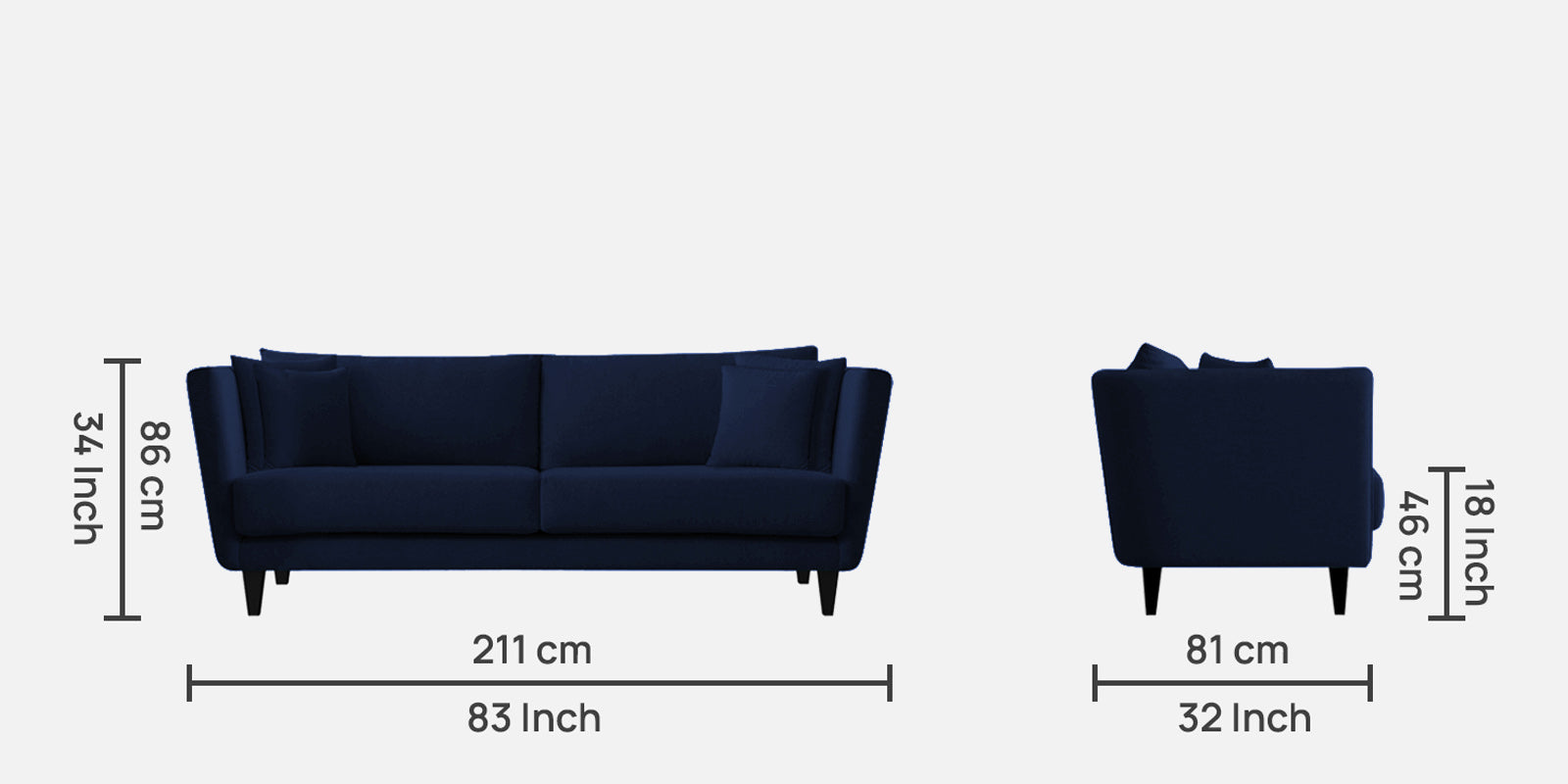Norway Velvet 3 Seater Sofa In Indigo Blue Colour - Febonic Living