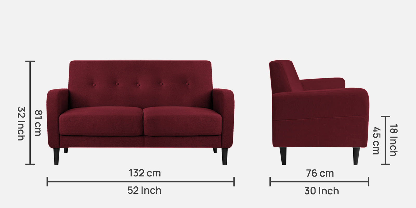 Marq Fabric 2 Seater Sofa in Blood Maroon Colour