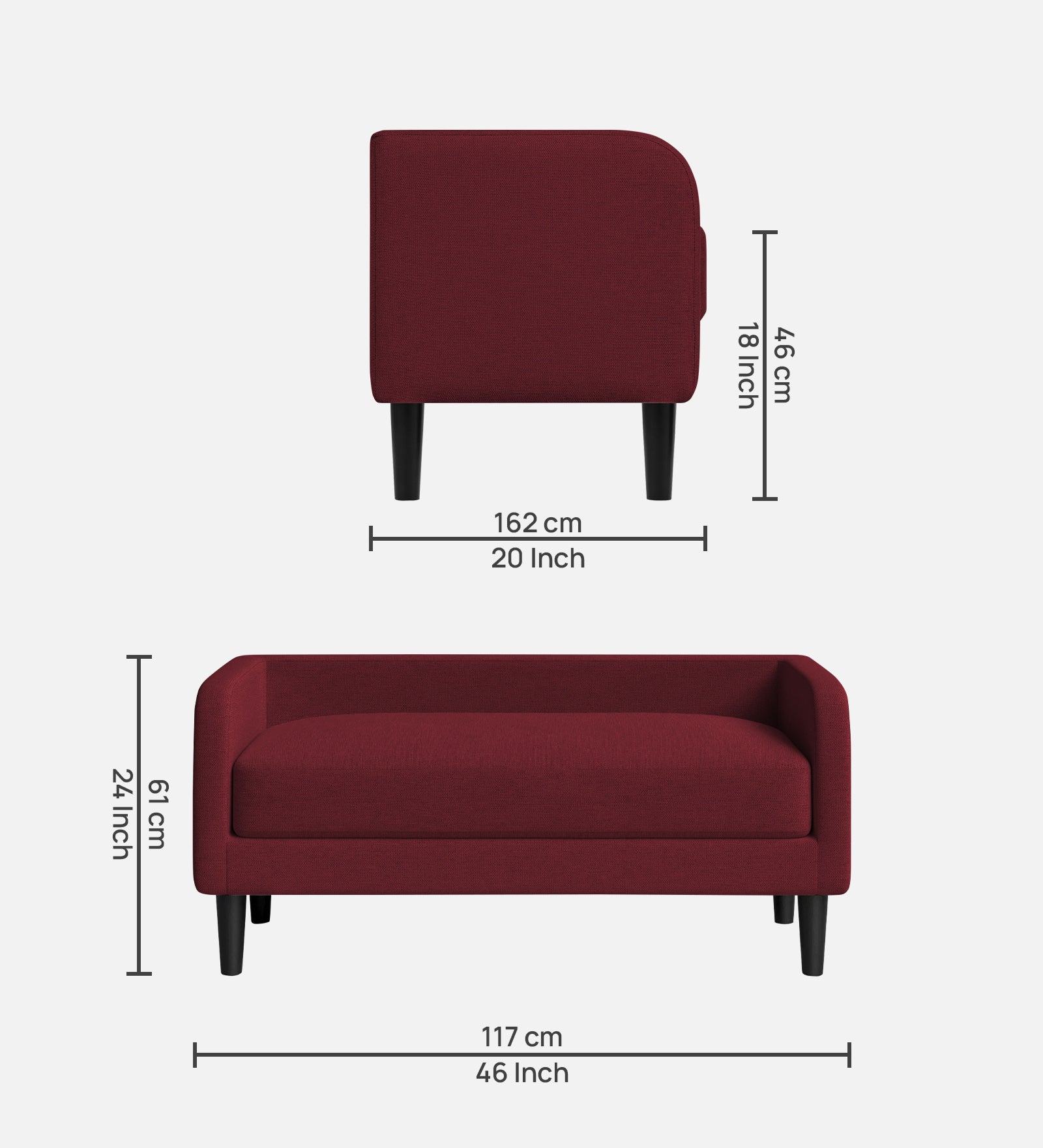 Maya Fabric Bench In Blood Maroon Colour