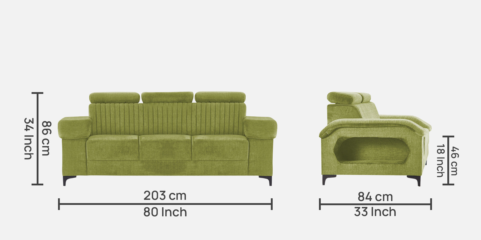 Draco Fabric 3 Seater Sofa in Lime Green Colour