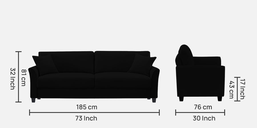 Daroo Velvet 3 Seater Sofa In Adam Black Colour - Febonic Living