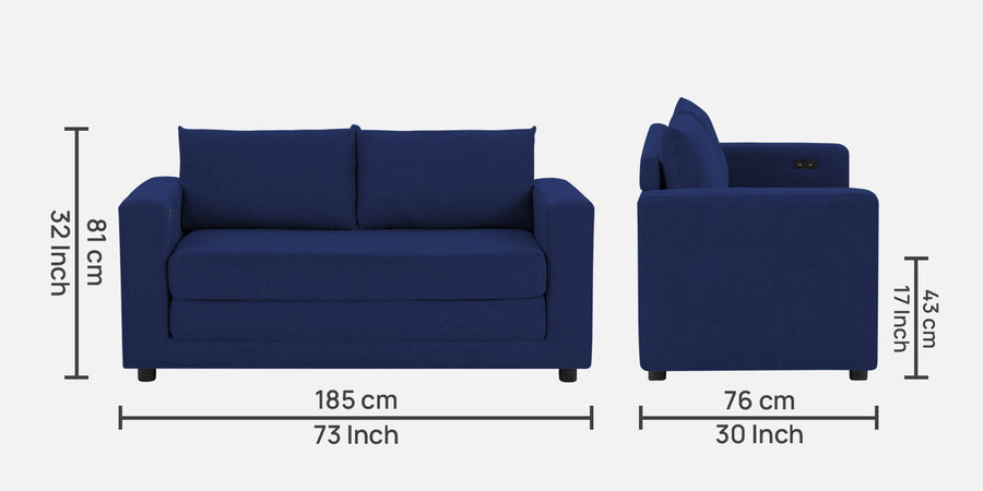 Roman Fabric 3 Seater Foldable Sofa Cum Bed In Royal Blue Colour With Usb Port - Febonic Living