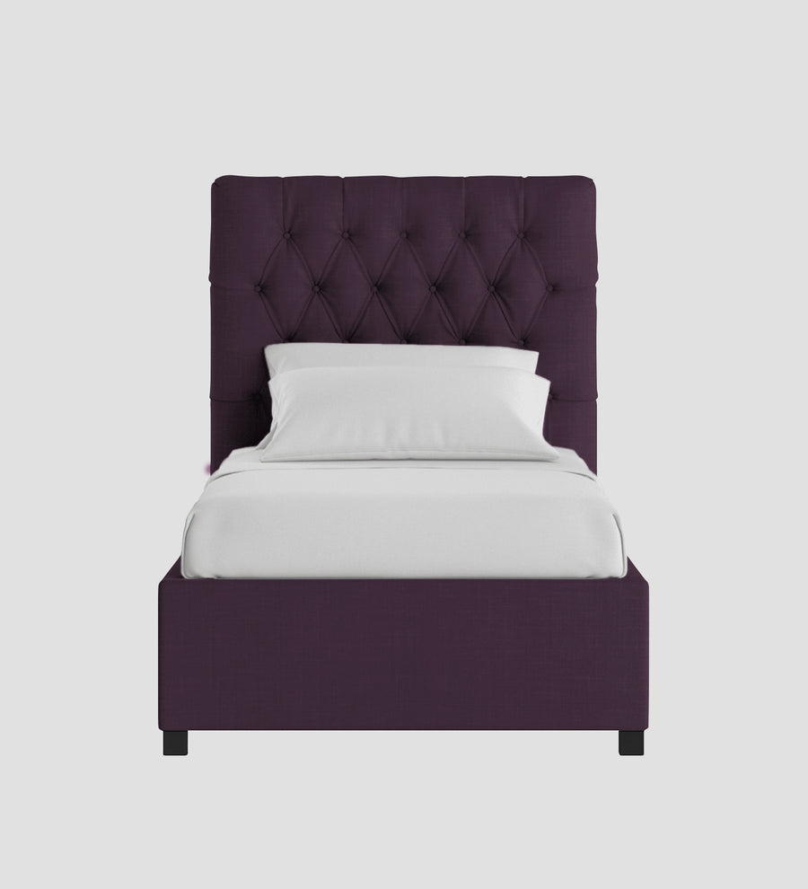 Isko Fabric Upholstered Single Size Bed In Greek Purple Colour With Box Storage - Febonic Living