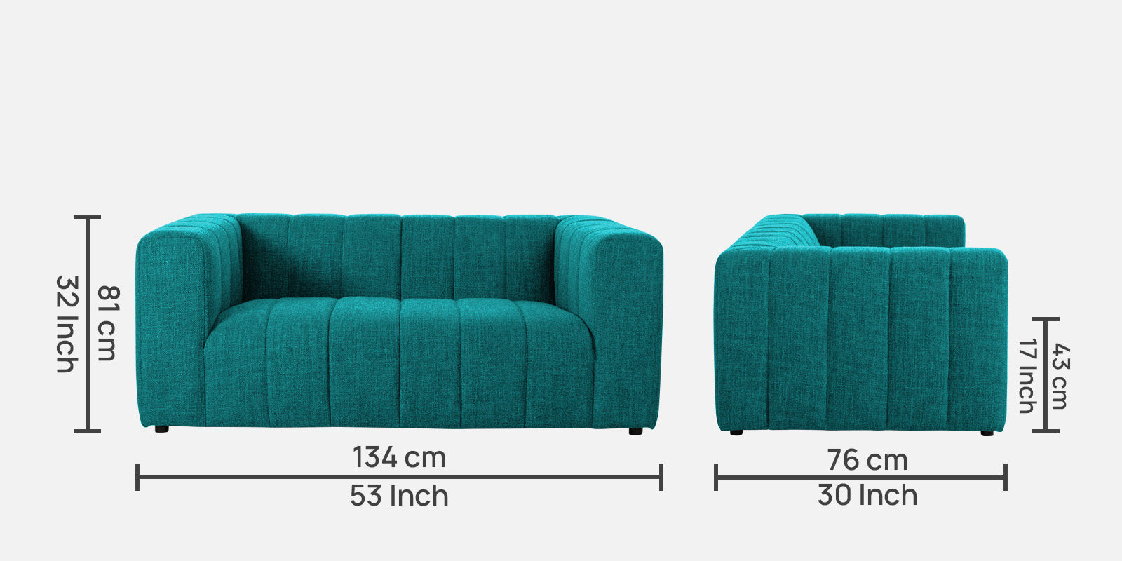 Lara Fabric 2 Seater Sofa in Sea Green Colour