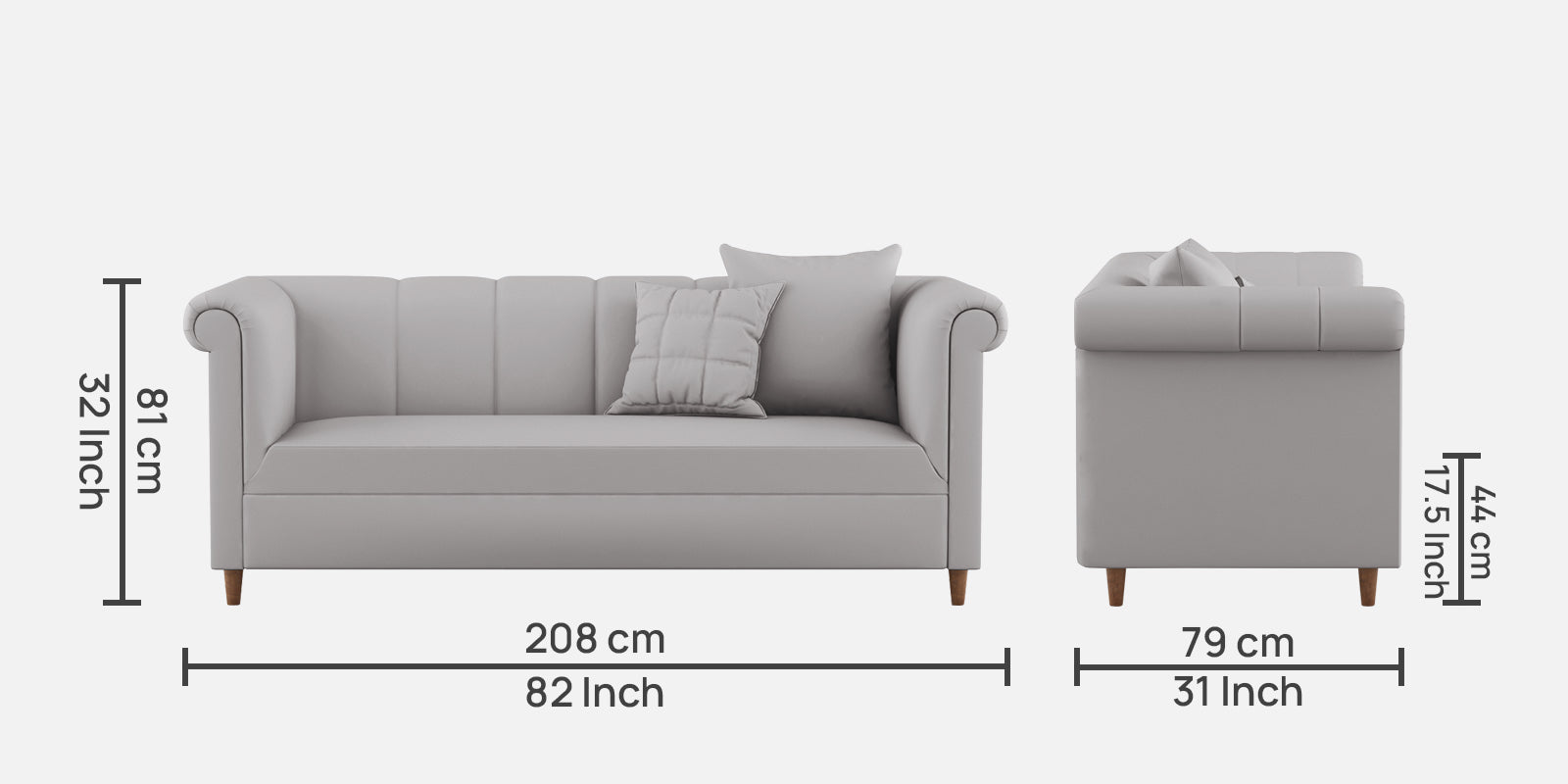 Rubi Velvet 3 Seater Sofa in light grey Colour