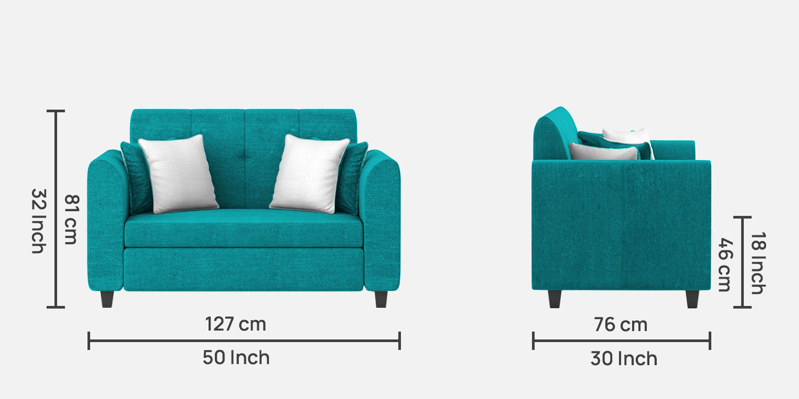 Denmark Fabric 2 Seater Sofa in Sea Green Colour