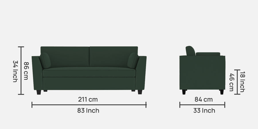 Bristo Velvet 3 Seater Sofa In Amazon Green Colour With Storage - Febonic Living