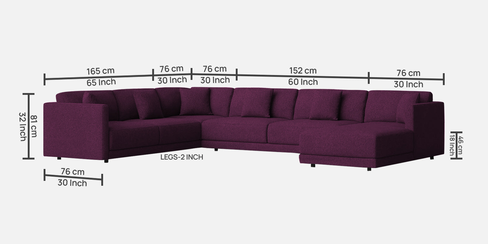 Carlin Fabric LHS 8 Seater Sectional Sofa In Greek Purple Colour