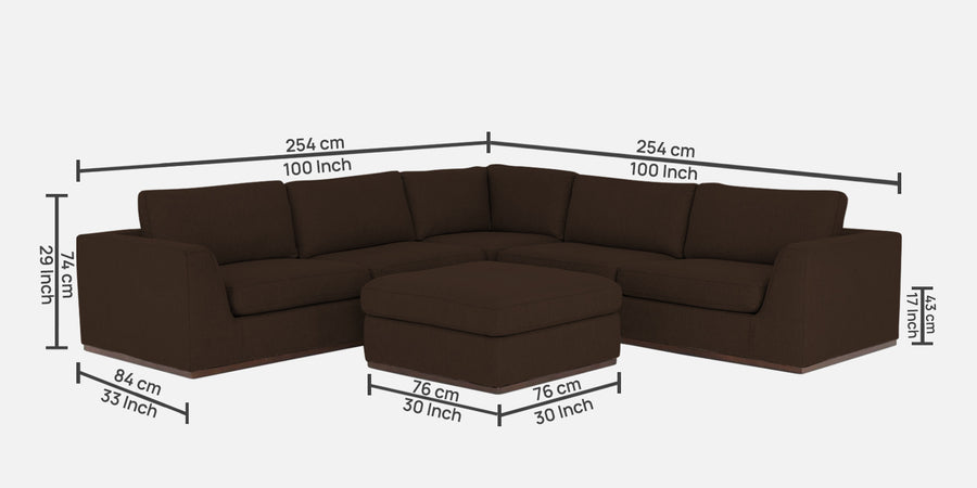 Freedom Velvet 6 Seater Lhs Corner Sofa In Cholocate Brown Colour With Ottoman - Febonic Living