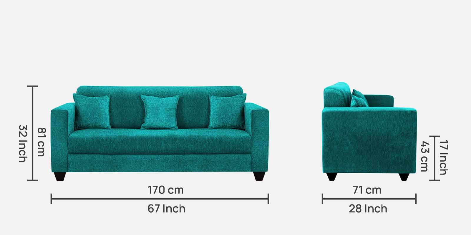 Nebula Fabric 3 Seater Sofa in Sea Green Colour