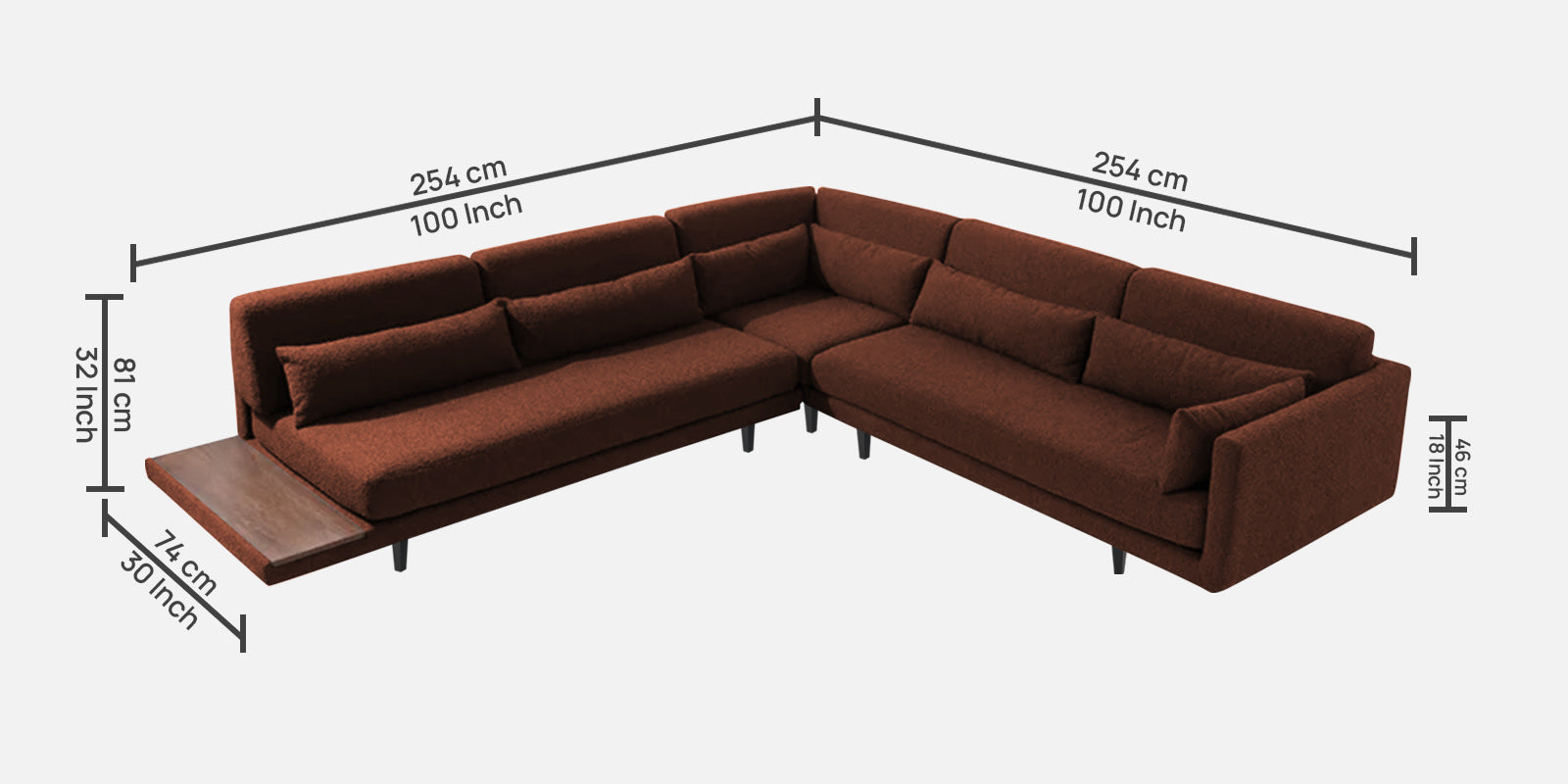 Malta Fabric 6 Seater LHS Sectional Sofa In Coffee brown Colour