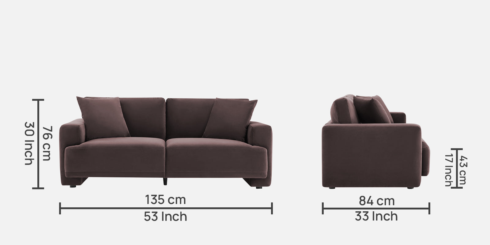 Kosta Velvet 2 Seater Sofa in Mocha Brown Colour