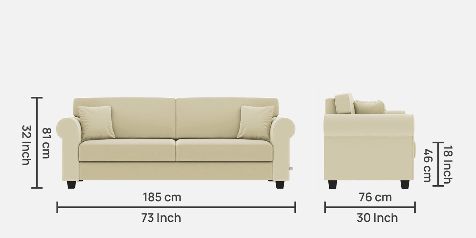 Numonk Velvet 3 Seater Sofa in Warm White Colour