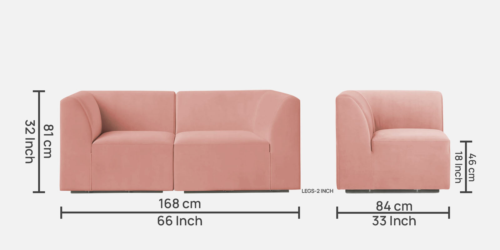 Bufa Velvet 2 Seater Sofa in Blush Pink Colour With Storage