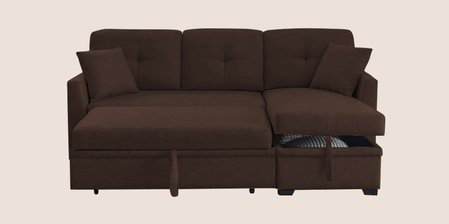 Jody Fabric 3 Seater Pull Out Sofa Cum Bed In Coffee Brown Colour With Storage - Febonic Living