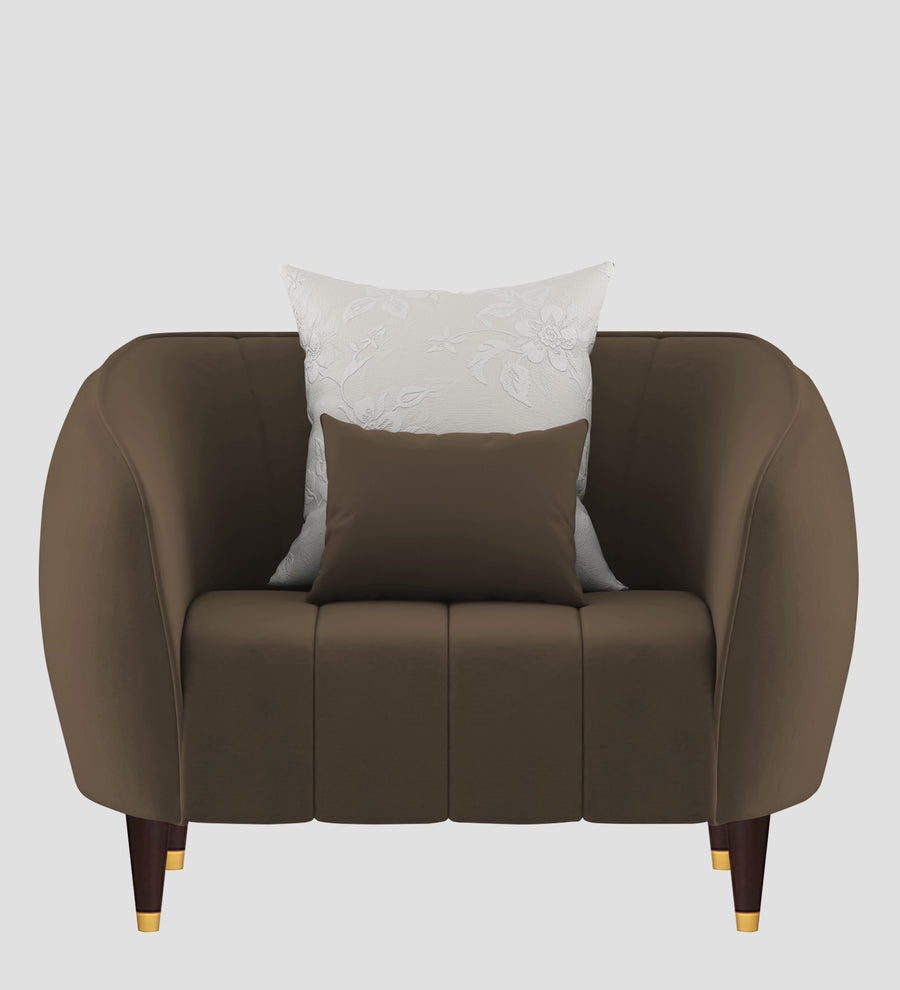 Hairo Velvet 1 Seater Sofa In Shade Brown Colour - Febonic Living