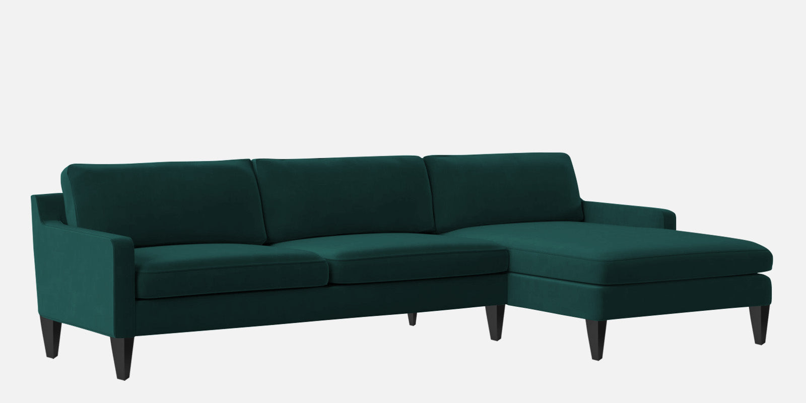 Jones Velvet LHS Sectional Sofa (3+Lounger) In Pine Green Colour